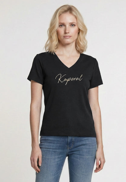 LION black stretch cotton slim short-sleeved T-shirt