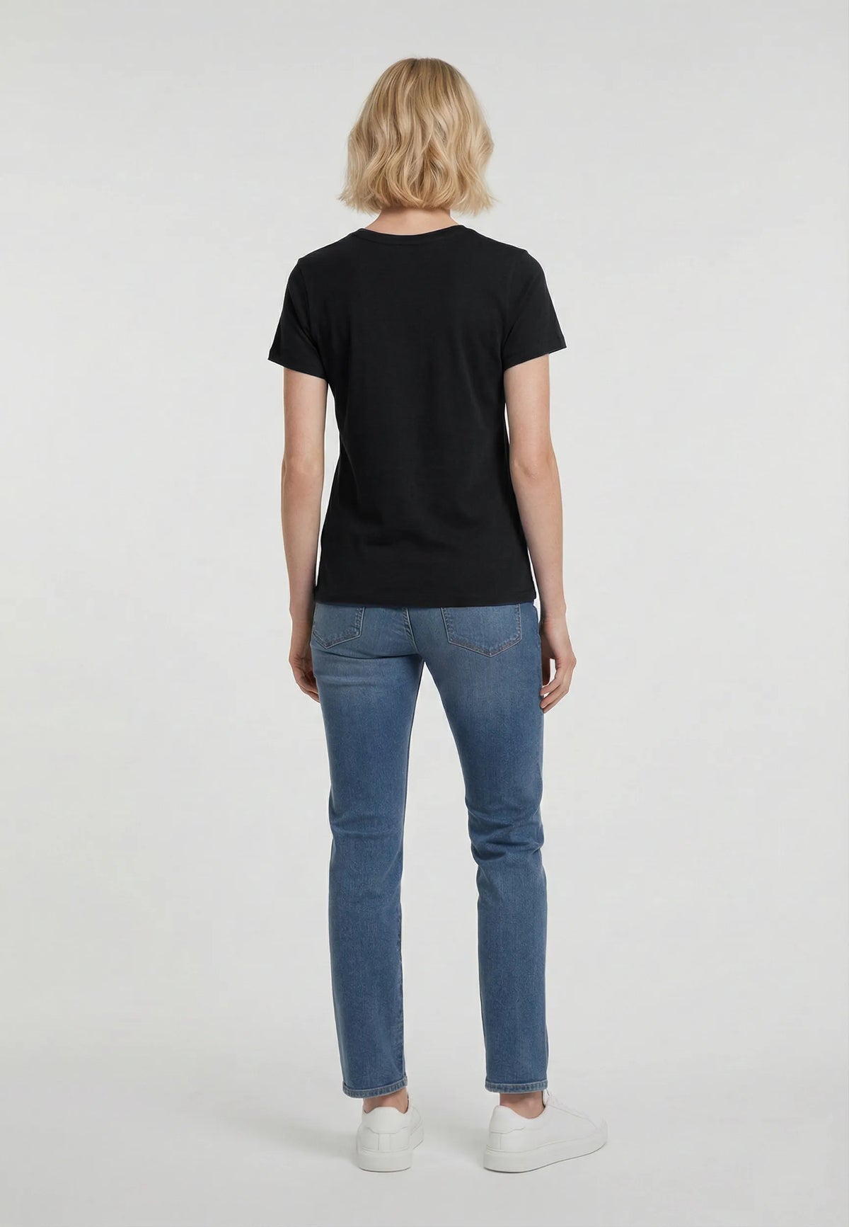 LION black stretch cotton slim short-sleeved T-shirt