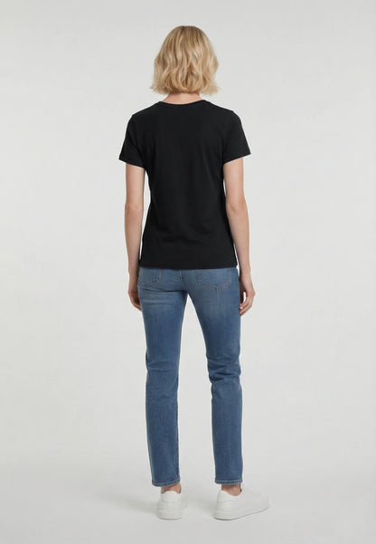 LION black stretch cotton slim short-sleeved T-shirt