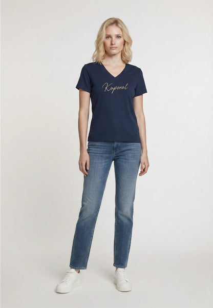 T-shirt short sleeves slim navy blue stretch cotton LION