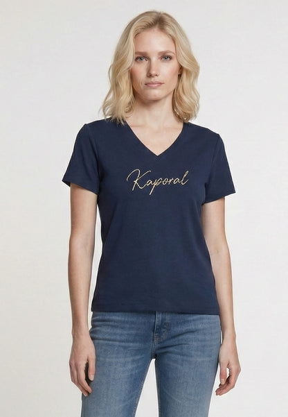 T-shirt short sleeves slim navy blue stretch cotton LION