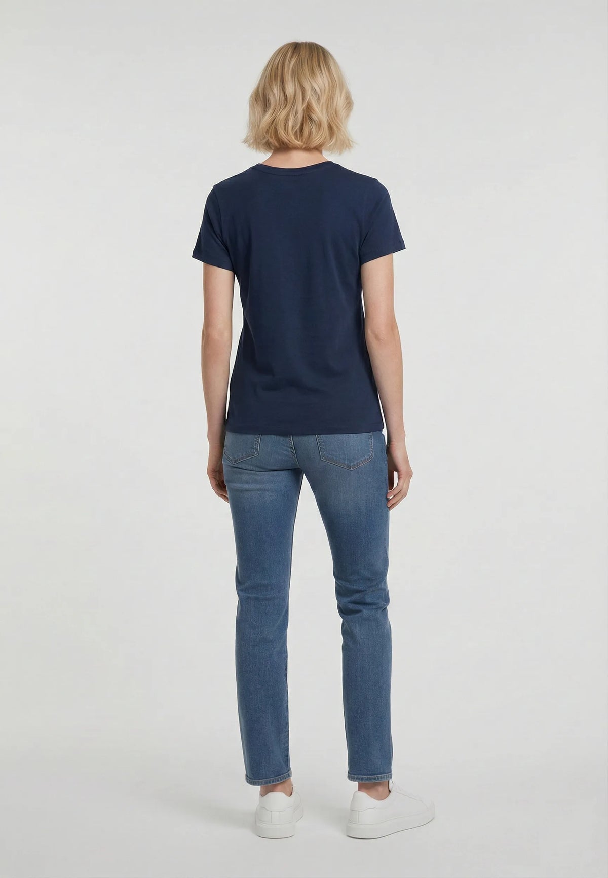 T-shirt short sleeves slim navy blue stretch cotton LION