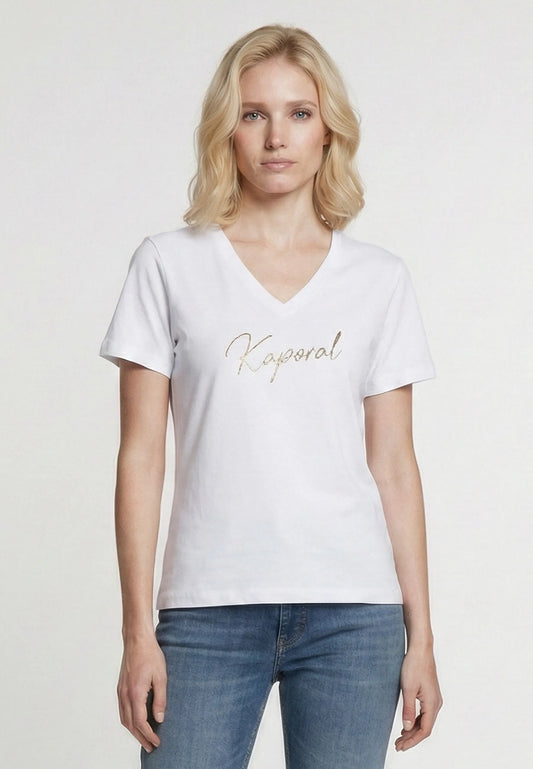 T-shirt short sleeves slim white cotton stretch LION
