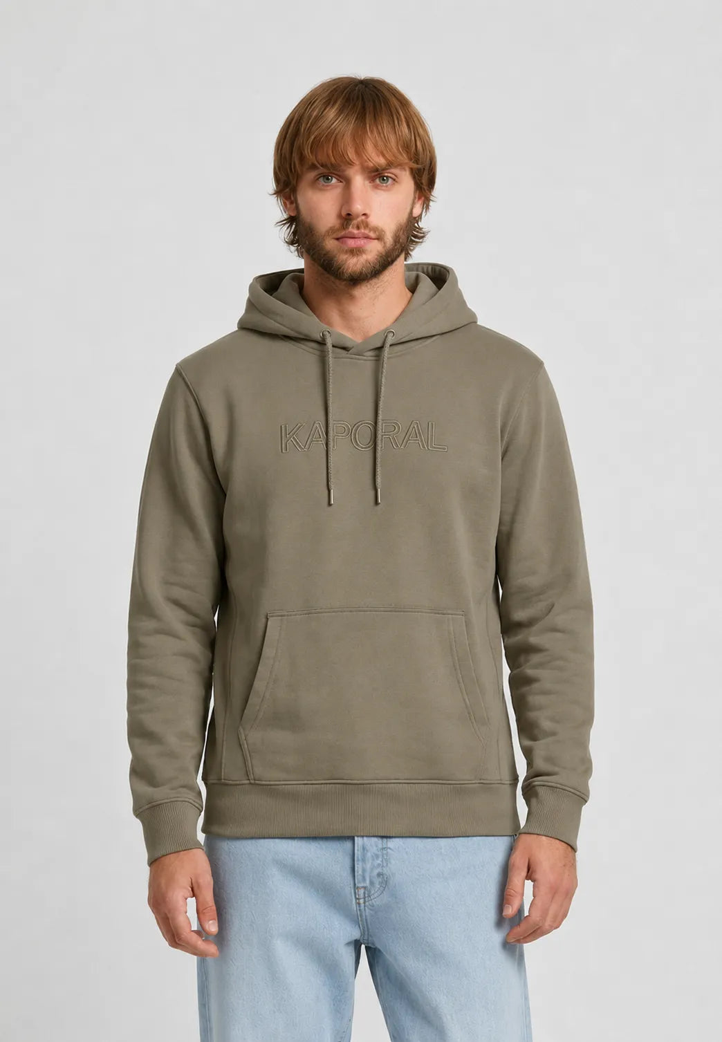 POWEL khaki cotton polyester regular hooded sweatshirt