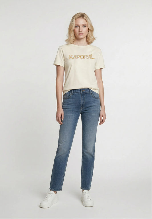 T-shirt short sleeves slim cream cotton stretch SELOR