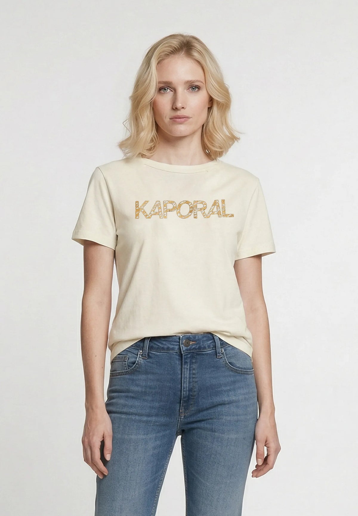T-shirt short sleeves slim cream cotton stretch SELOR
